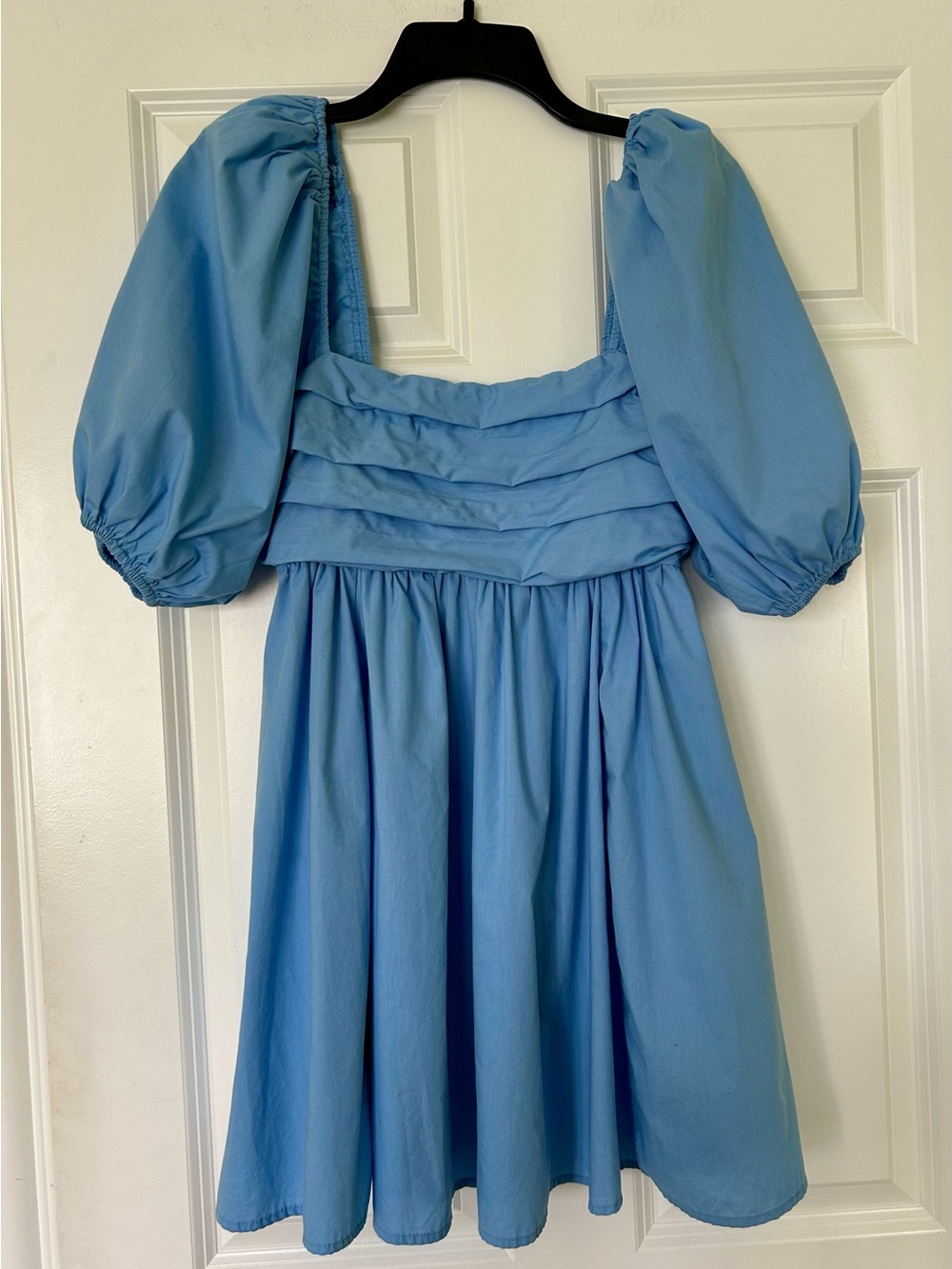 Abercrombie & Fitch Emerson Light Blue Puff-Sleeve Square Neck Dress